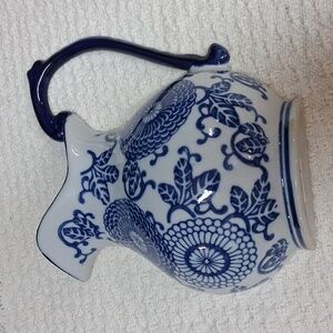 Vintage Cobalt Blue & White Pitcher Style Porcelain Wall Pocket